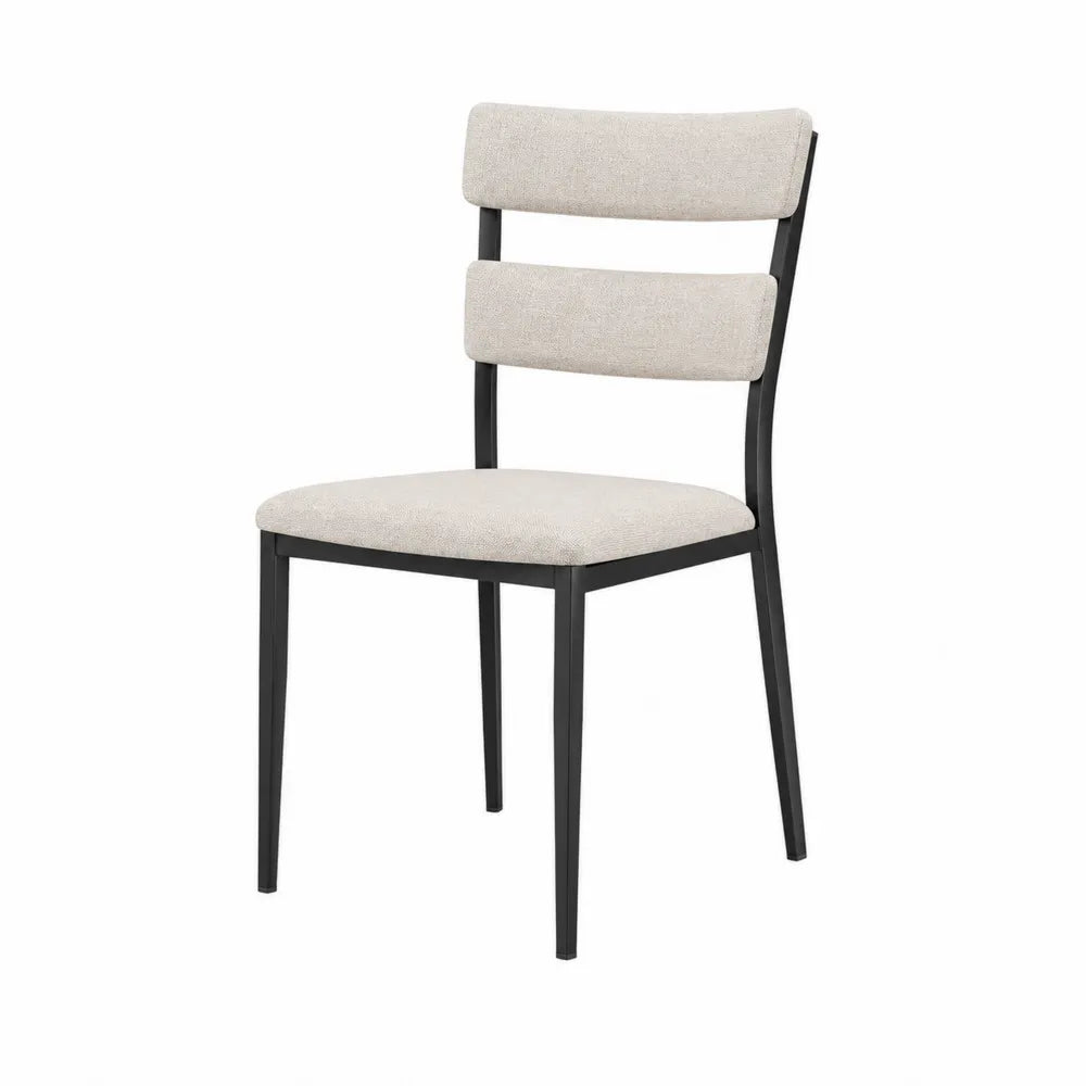 Sedia in Metallo Nero con Seduta in Tessuto Beige
