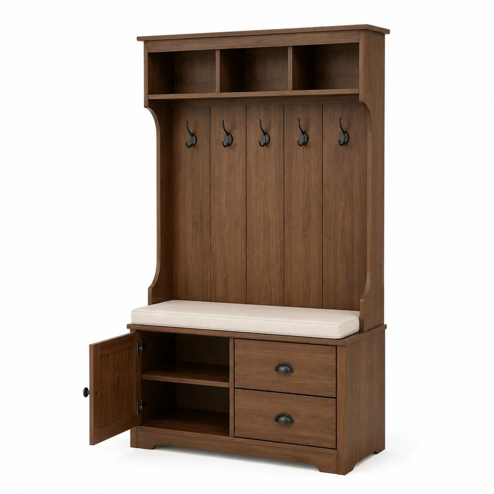 Appendiabiti in legno con cuscino in poliestere marrone
