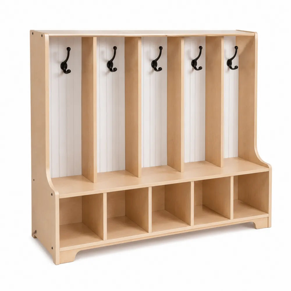 Portabiti in Legno di Betulla Beige e Bianco con Ripiani