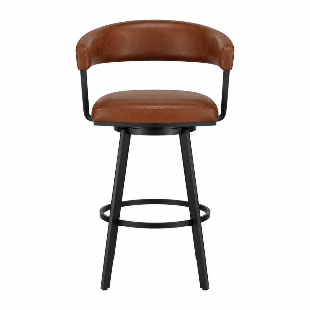 Sgabello da bar in pelle sintetica marrone con struttura in metallo nero