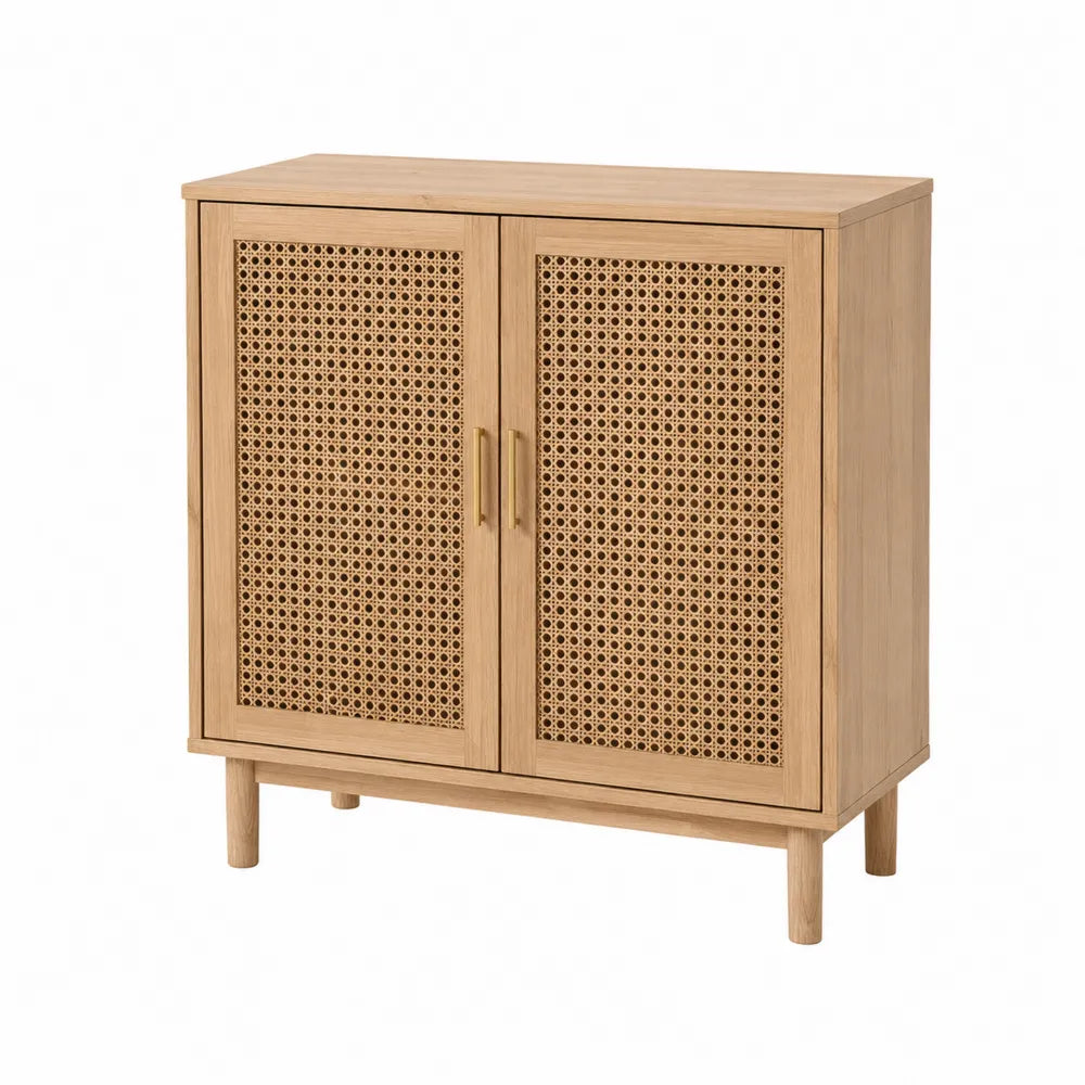 Credenza in legno e rattan marrone chiaro 80x35x90cm