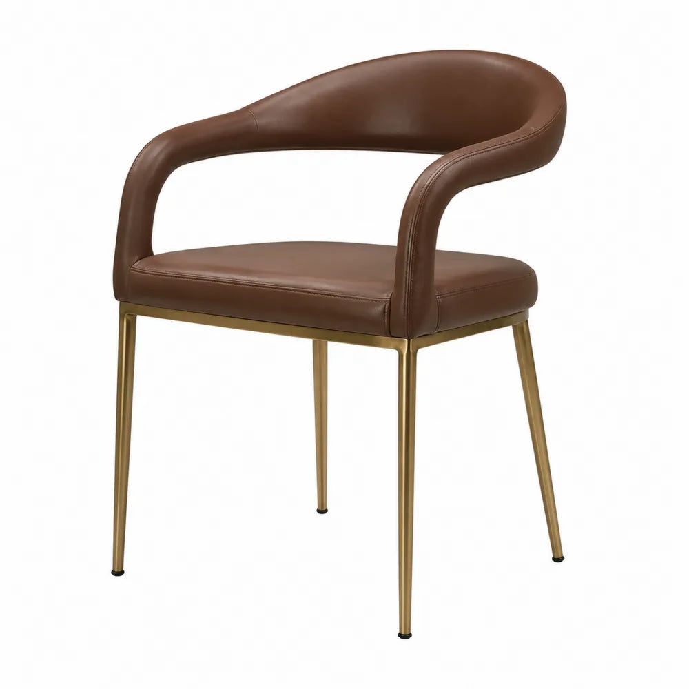 Sedia da pranzo in pelle sintetica marrone con gambe in metallo dorato
