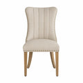 Sedia da pranzo in tessuto poliestere beige con gambe in legno di quercia