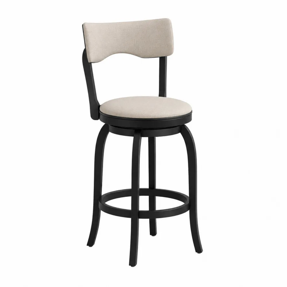 Sgabello da bar girevole in metallo e tessuto beige, altezza 110 cm