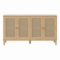 Credenza rettangolare in legno e rattan color rovere naturale
