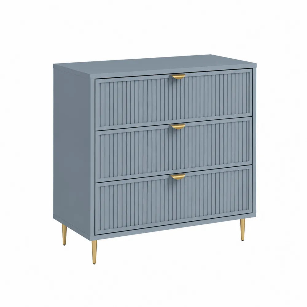 Cassettiera in Legno Verniciato Blu con Maniglie in Metallo Dorato