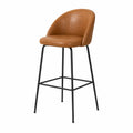 Sgabello in pelle sintetica marrone con gambe in metallo nero