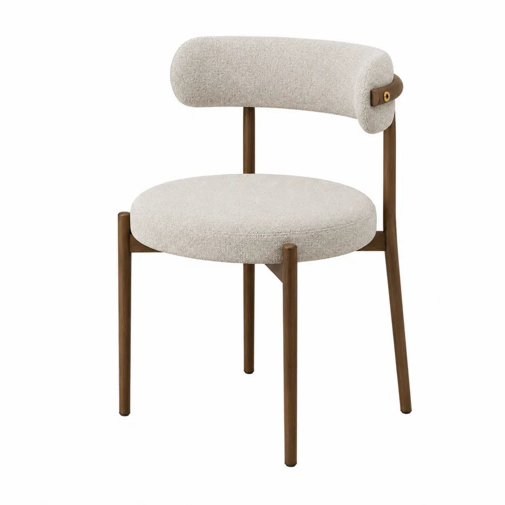 Sedia in tessuto poliestere beige con struttura in legno di faggio