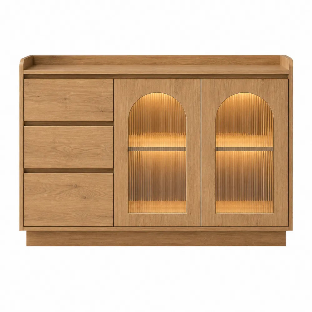 Credenza in legno con ante in vetro smerigliato e LED