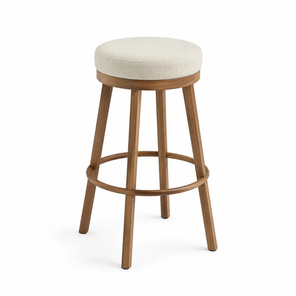 Sgabello da bar in legno massello con seduta in tessuto bianco panna 75 cm