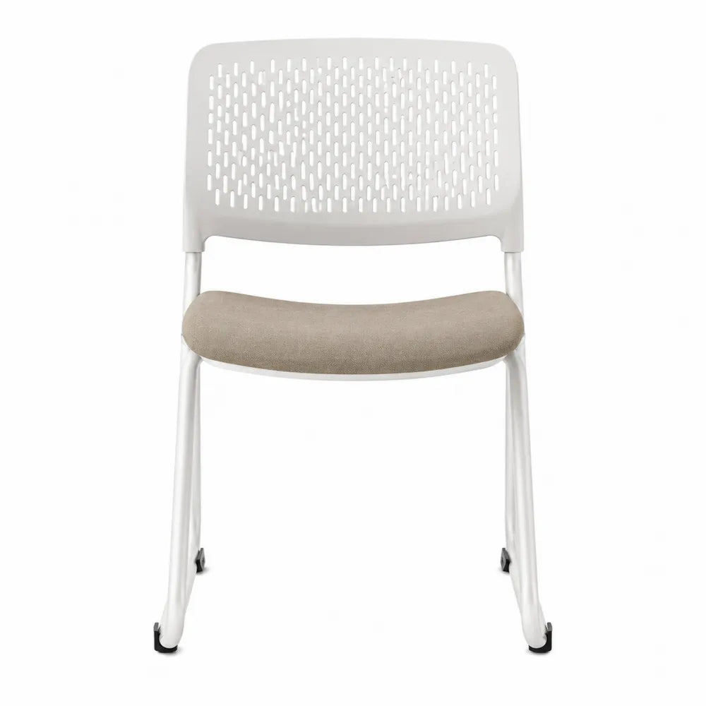 Sedia in metallo e plastica con seduta imbottita beige