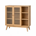 Credenza in legno con ante in vetro scanalato, rovere