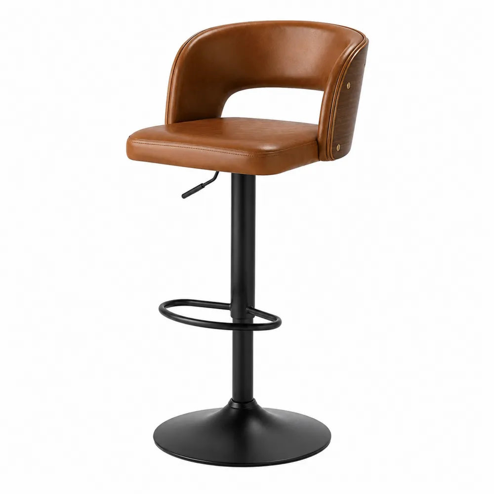 Sgabello da bar in pelle sintetica marrone con base in metallo nero