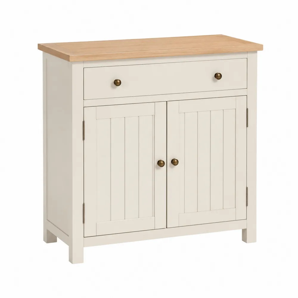 Credenza in MDF Bianco Avorio con Superficie in Rovere