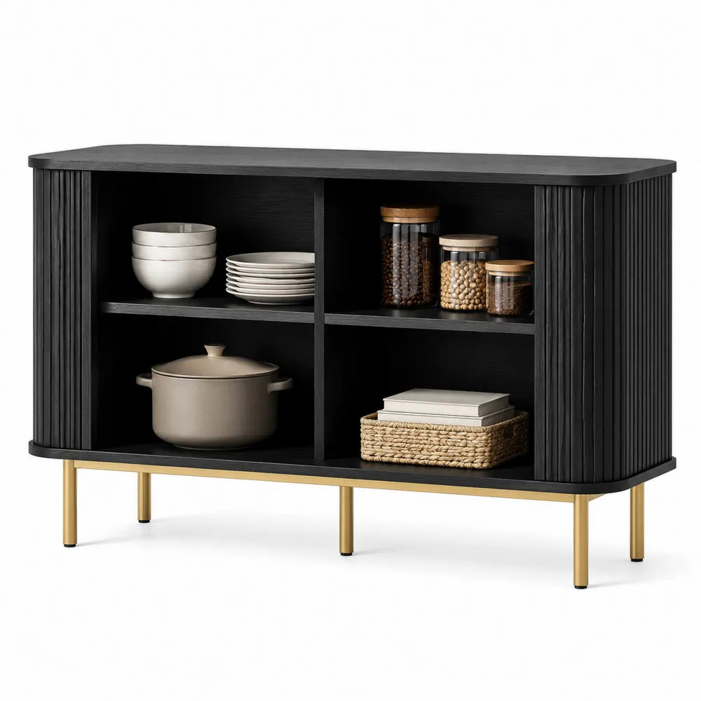 Credenza in legno ingegnerizzato con gambe in metallo nero e oro 120 cm